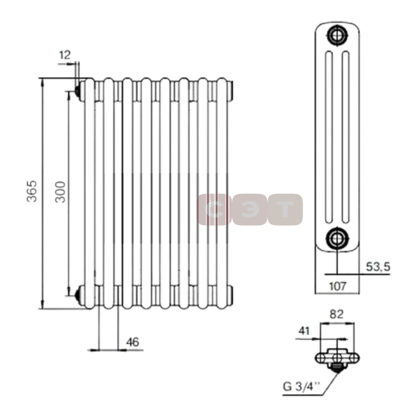 Радиатор стальной 3х трубный Rifar TUBOG 18 секций (в.  570мм, подкл. -  боковое, RAL1015) TUB 3057-18 RAL 1015